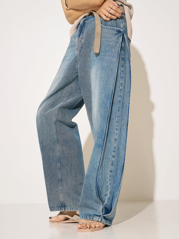 SIDE PLEATED DENIM PANTS / Y243-31045-3 /【 BLUE 】